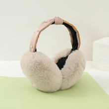 (Khaki) Winter Warm Ear Muffs For Women Ladies Girls Soft Faux Fur Plush Ear Warmers Foldable Headband Earmuffs