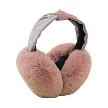 (Pink) Winter Warm Ear Muffs For Women Ladies Girls Soft Faux Fur Plush Ear Warmers Foldable Headband Earmuffs