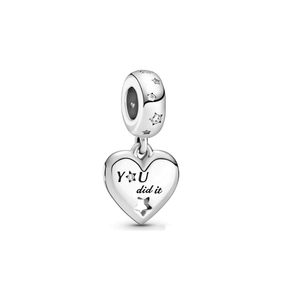 Congratulation heart dangle charm fit pandora bracelet sterling silver