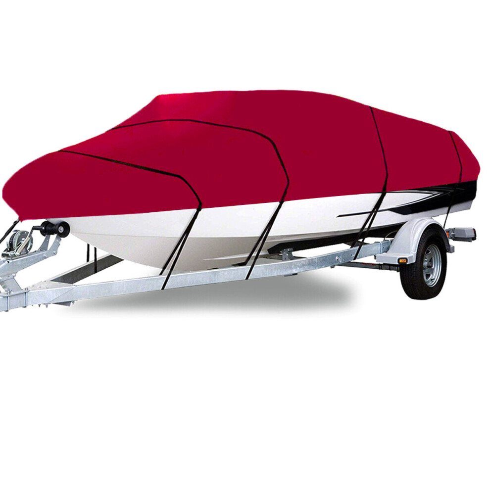 (17-19ft) 11-22FT Heavy Duty Boat Cover Waterproof Dustproof Trailerable Fishing Ski Bass V-Hull Runabouts Red