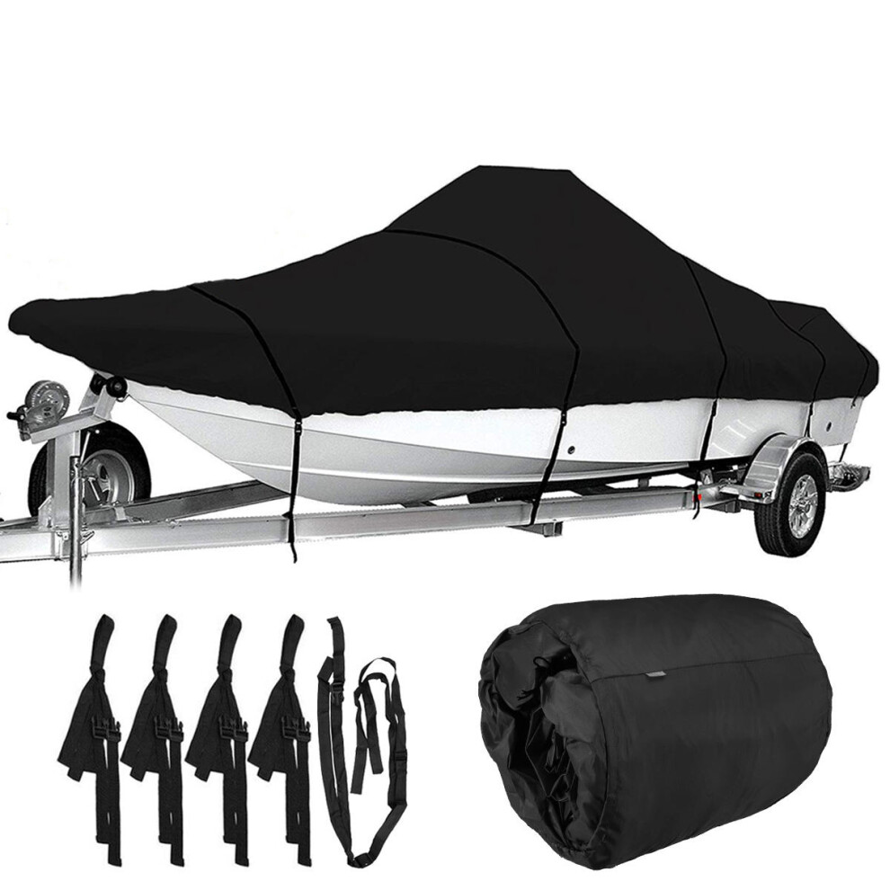 (23-25ft) 210D Heavy Duty Marine Grade Boat Cover Anti-Smashing Waterproof Trailerable V-hull Fishing Ski Bass Runabouts Black