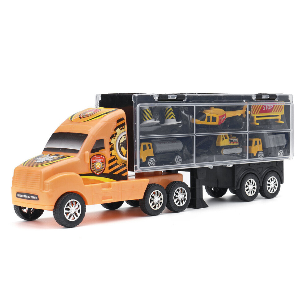 (Engineering Container Truck) Alloy Trailer Container Car Storage Box Diecast Car Model Set Toy for Children's Gift