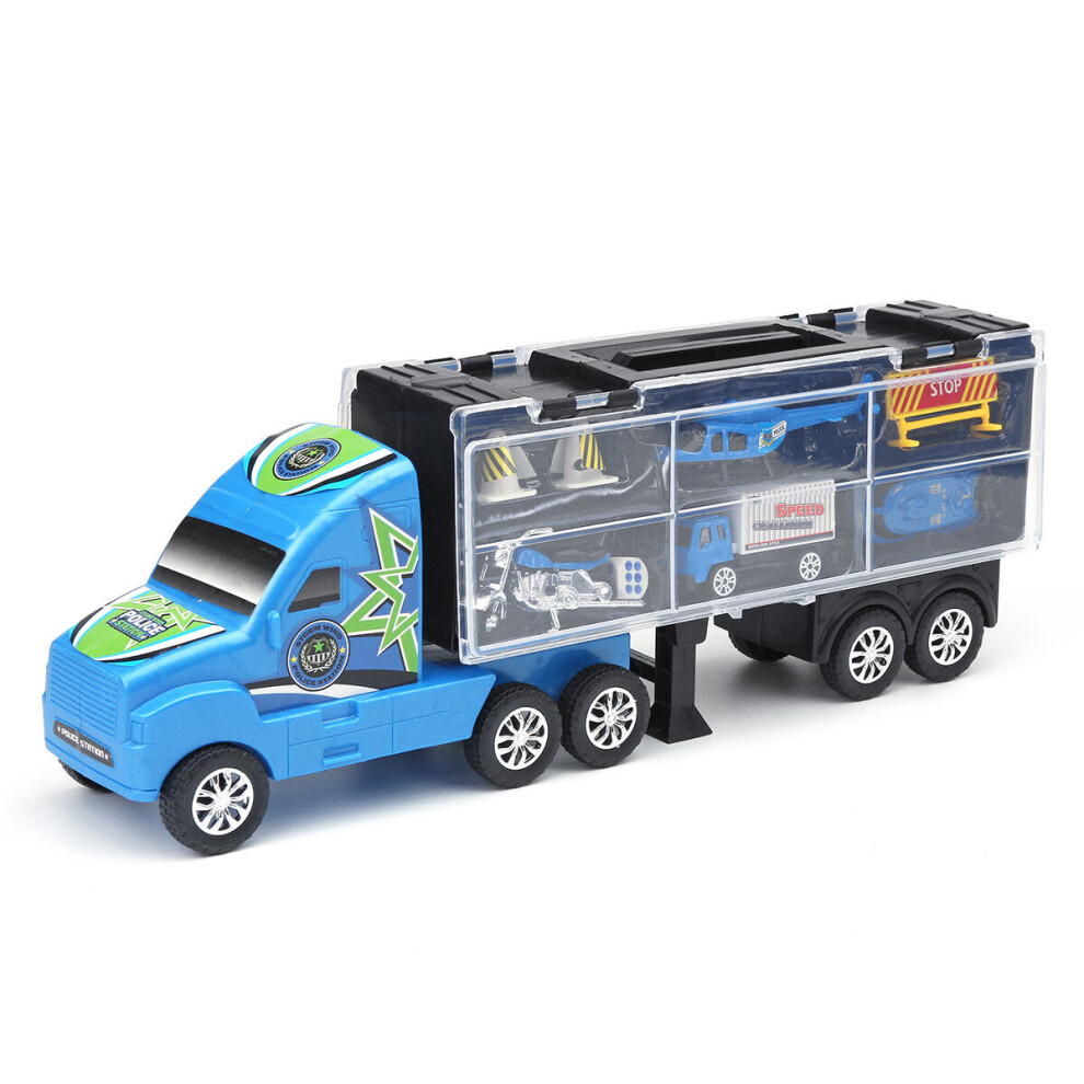 (Rescue Container Truck) Alloy Trailer Container Car Storage Box Diecast Car Model Set Toy for Children's Gift