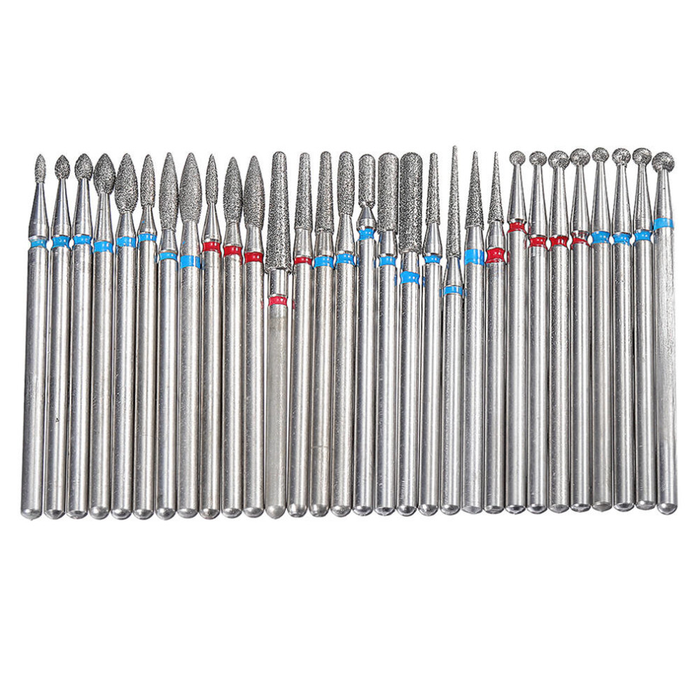 30pcs 3/32 Inch Diamond Nail Drill Bits Set for Art Nail Cuticle Manicure Pedicure Tools