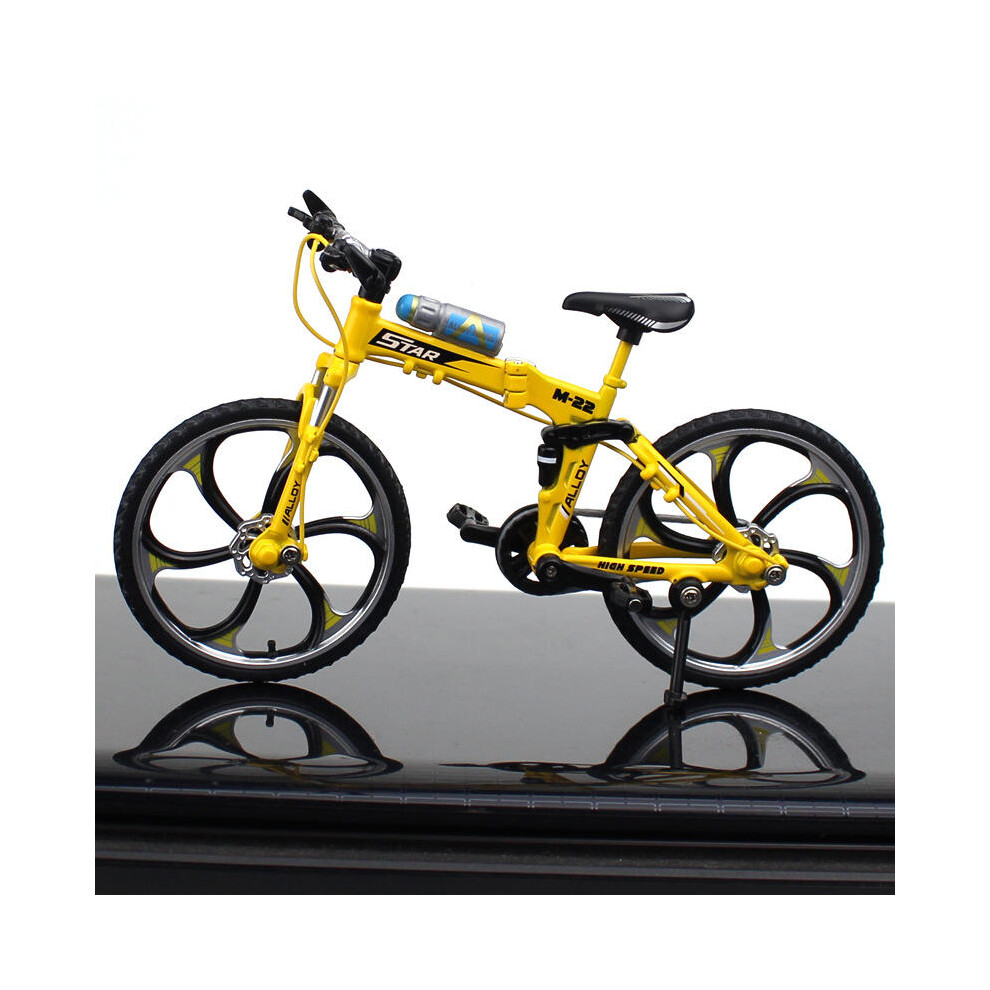 (Yellow) 1:10 Mini Bike Model Openable Folding Mountain Bicycle Bend Racing Alloy Model Toys