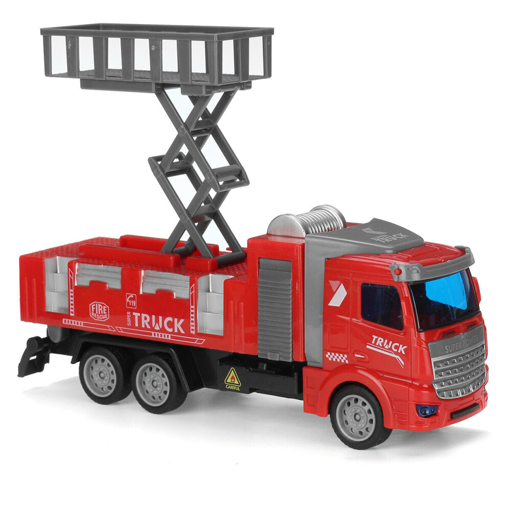 (Lifting Platform Fire Truck) 1:48 Children's Return Truck Rescue Fire Truck Sprinkler Lifting Platform Ladder Rescue Team Simulation Car Toy