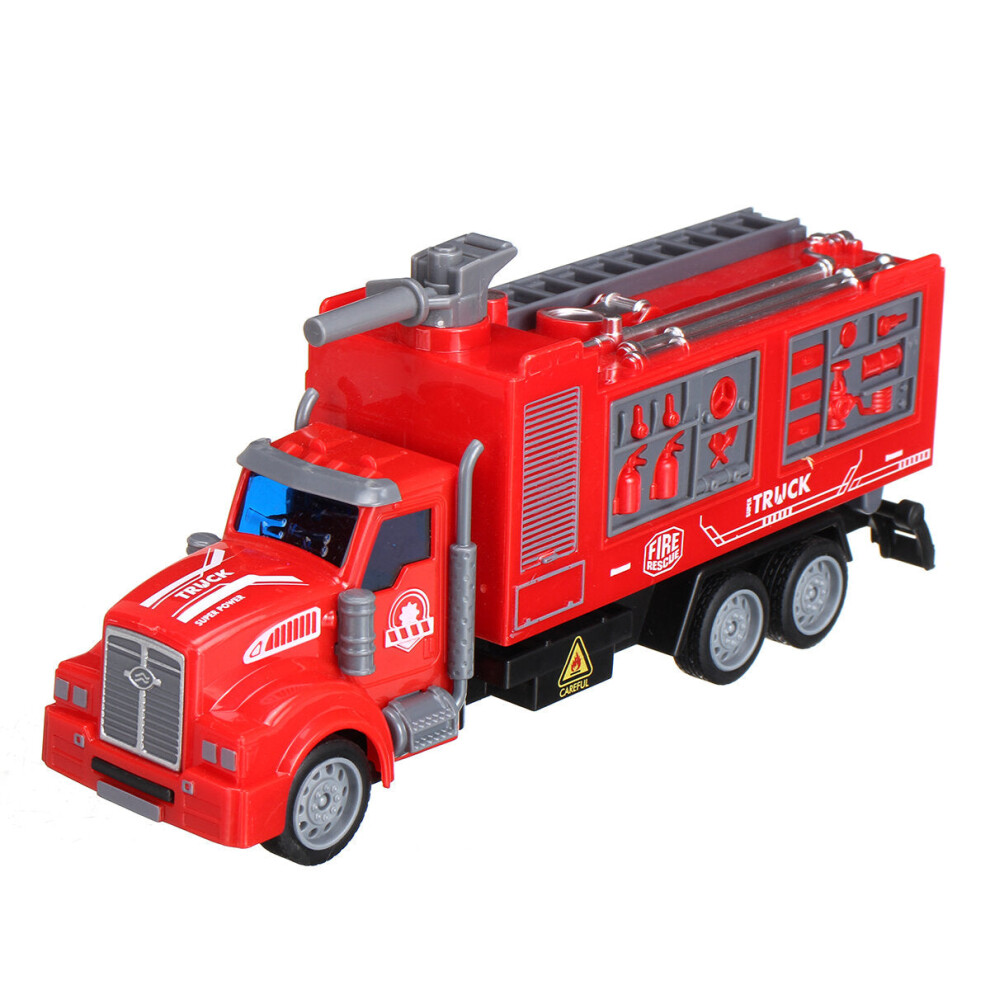 (Sprinkler Fire Truck) 1: 48 Red Ladder / Sprinkler / Lifting Platform Long Head Return Fire Truck