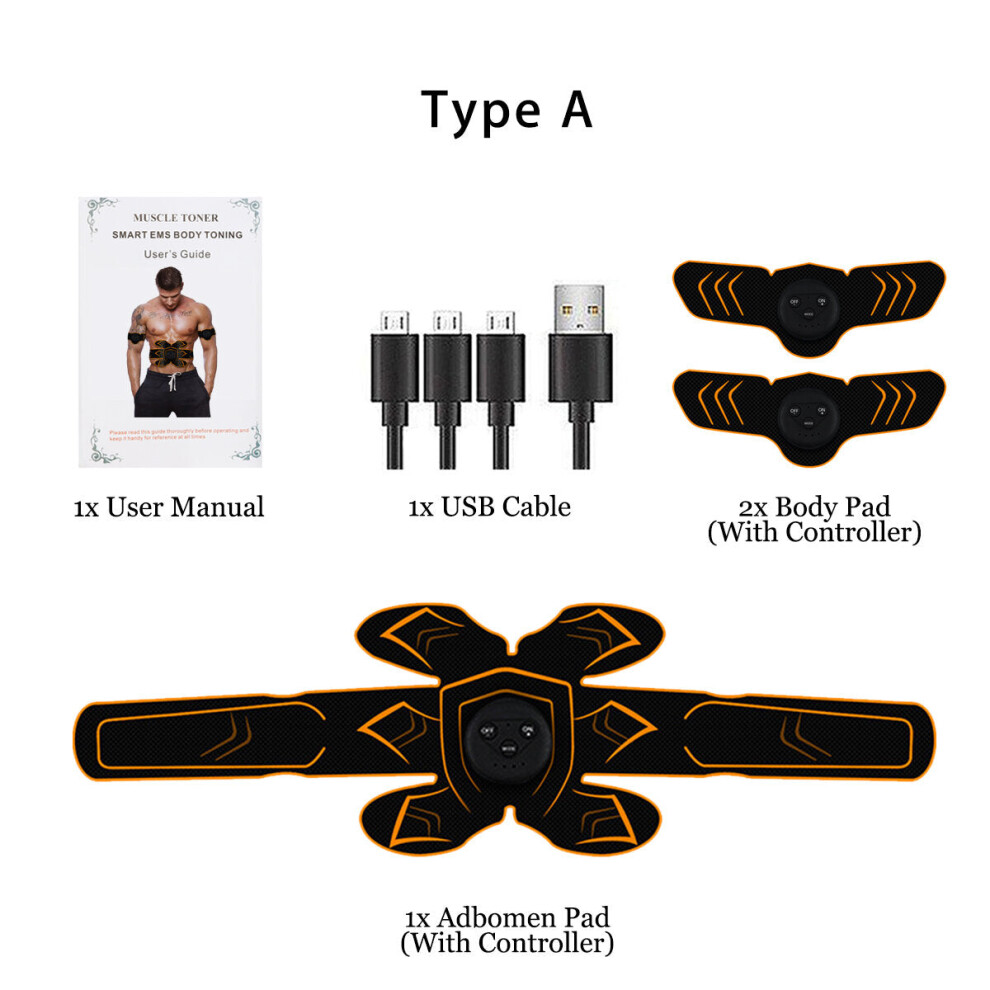 (Adbomen Pad) ABS Stimulator Muscle Toner EMS USB Rechargeable Muscle Trainer Gear Abdominal Body Exercise Stimulater