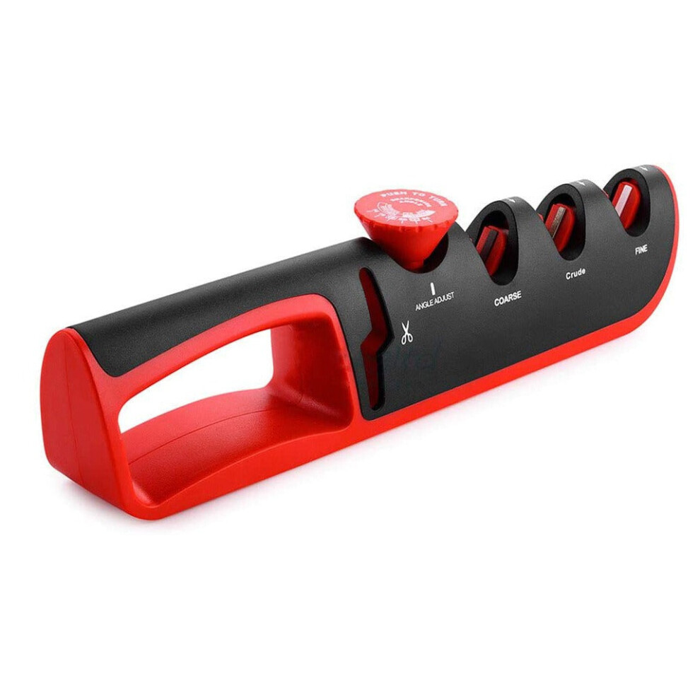 (Red) 4-Stage Multifunctional Knife Sharpener with Adjustable Angle - Premium Handheld Tool for Knives and Scissors