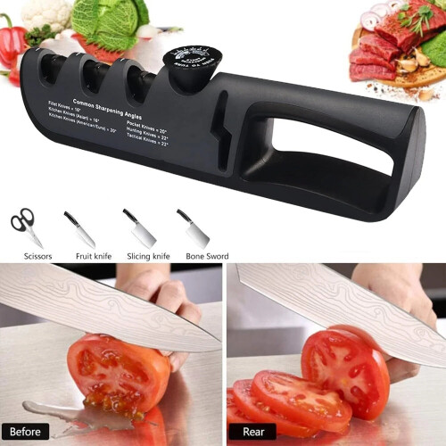 (Black) 4-Stage Multifunctional Knife Sharpener with Adjustable Angle - Premium Handheld Tool for Knives and Scissors 2
