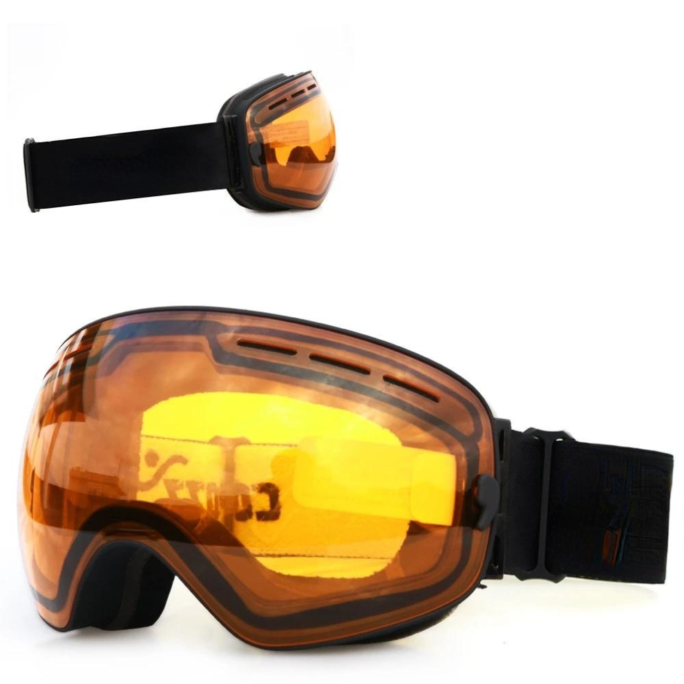 (Orange and Black) Ski Goggles Double Layers UV400 Anti-Fog Big Mask Glasses for Skiing Snowboard