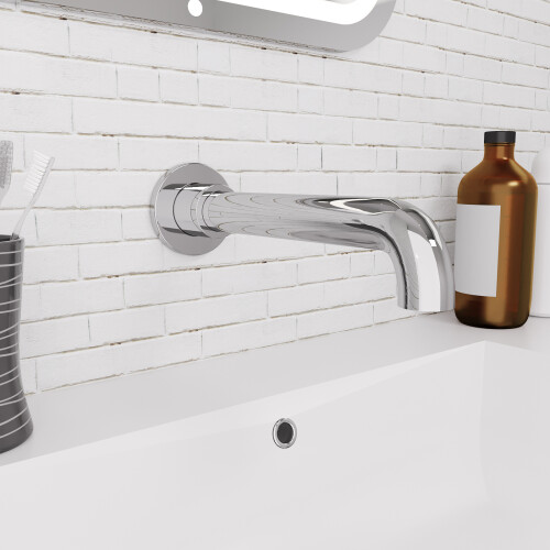 NES Home Nes Home Chrome Round Wall Mounted Basin Tap with Adjustable Faceplate Depth
