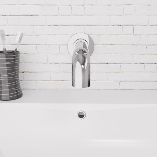 NES Home Nes Home Chrome Round Wall Mounted Basin Tap with Adjustable Faceplate Depth 1