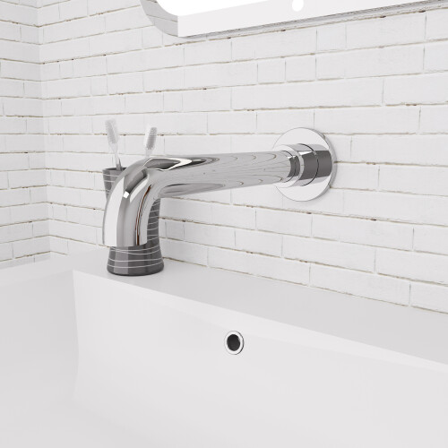 NES Home Nes Home Chrome Round Wall Mounted Basin Tap with Adjustable Faceplate Depth 2