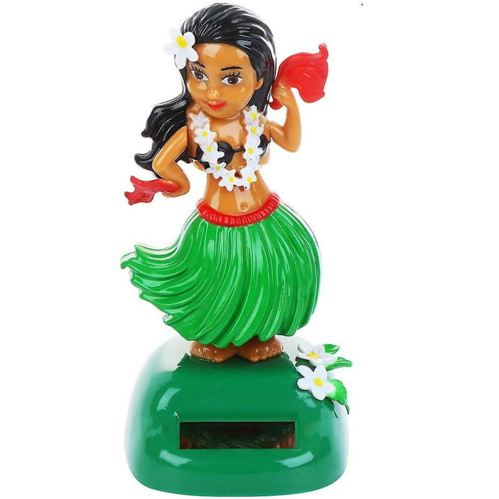 (Green) Solar Hawaiian Dance Figure Car Dashboard Toy Lovely With Solar Panel Shaking Head Doll Dancing Figure Toy For Bedroom Family Desk Green