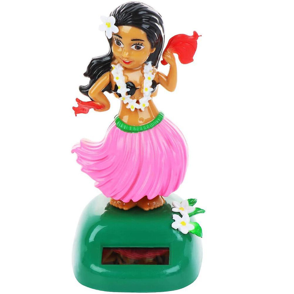 (Pink) Solar Hawaiian Dance Figure Car Dashboard Toy Lovely With Solar Panel Shaking Head Doll Dancing Figure Toy For Bedroom Family Desk Pink