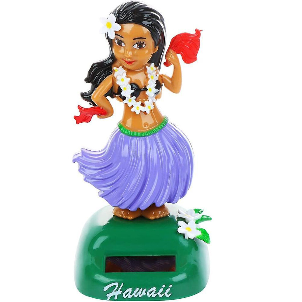 (Purple) Solar Hawaiian Dance Figure Car Dashboard Toy Lovely With Solar Panel Shaking Head Doll Dancing Figure Toy For Bedroom Family Desk Purple