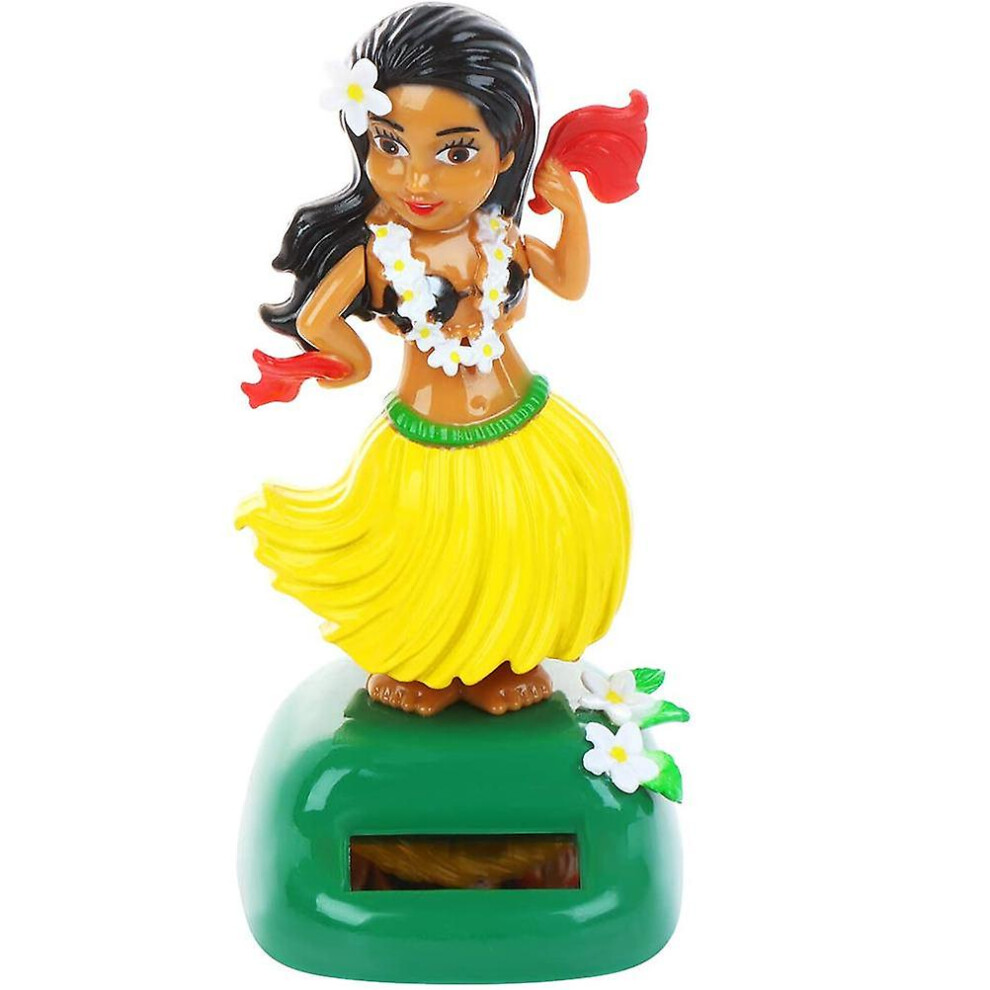 (Yellow) Solar Hawaiian Dance Figure Car Dashboard Toy Lovely With Solar Panel Shaking Head Doll Dancing Figure Toy For Bedroom Family Desk Yellow