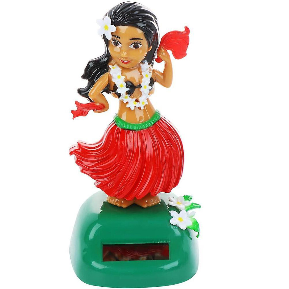 (Red) Solar Hawaiian Dance Figure Car Dashboard Toy Lovely With Solar Panel Shaking Head Doll Dancing Figure Toy For Bedroom Family Desk Red