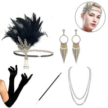 1920s Accessories Set Flapper Headband,earrings,pearl Necklace,gloves