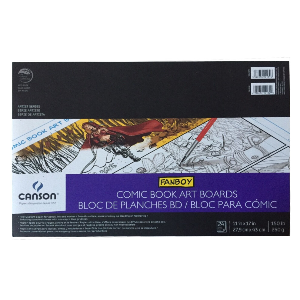 Canson Serie Artist Blocco Per Lavagne Artistiche A Fumetti Prestampate, Non Riproducibili, Linee Blu, 68 Kg, 24 Fogli, Carta, Bianco, 11" X 17"-image
