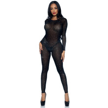 Sheer rhinestone catsuit.