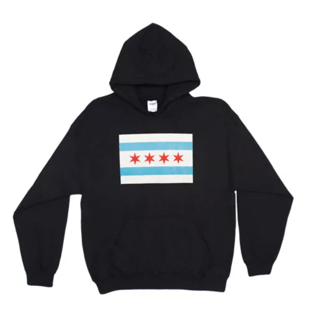 Pull/sweat ? capuche noir - Drapeau de Chicago Large