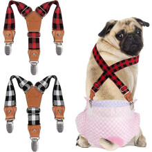 Dog Suspenders 2 Pieces Female Dog Diaper Suspenders for Dogs Diaper Keeper Suspender for Dog Skirt, Dog Dress (Plaid, XS/S) XS/S
