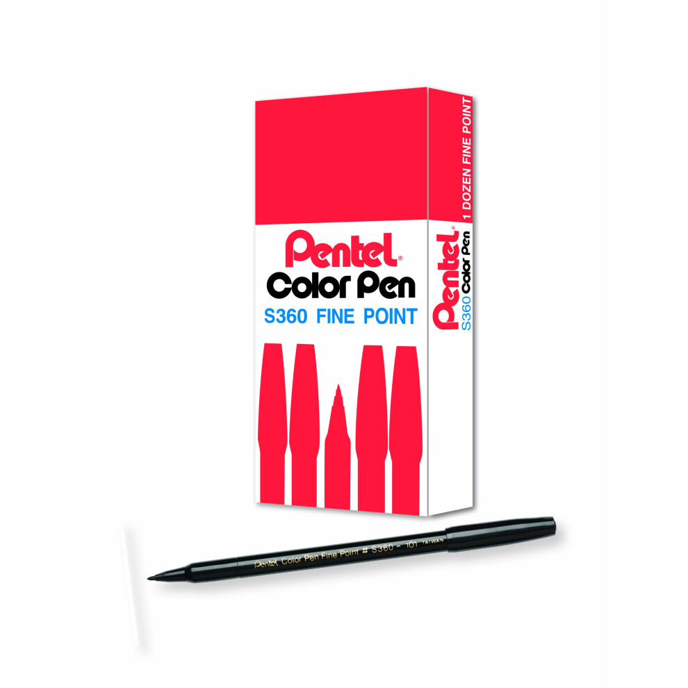 Pentel Arts Color Pen  Black  Box of 12 (S360-T101)