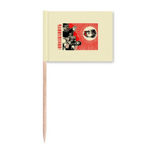 Chinese Model Red Educational Propaganda Toothpick Flags Marker Topper Party Decoration