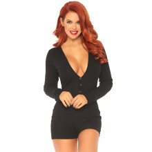Leg Avenue Brushed rib overal dlouhé kalhoty Černá barva