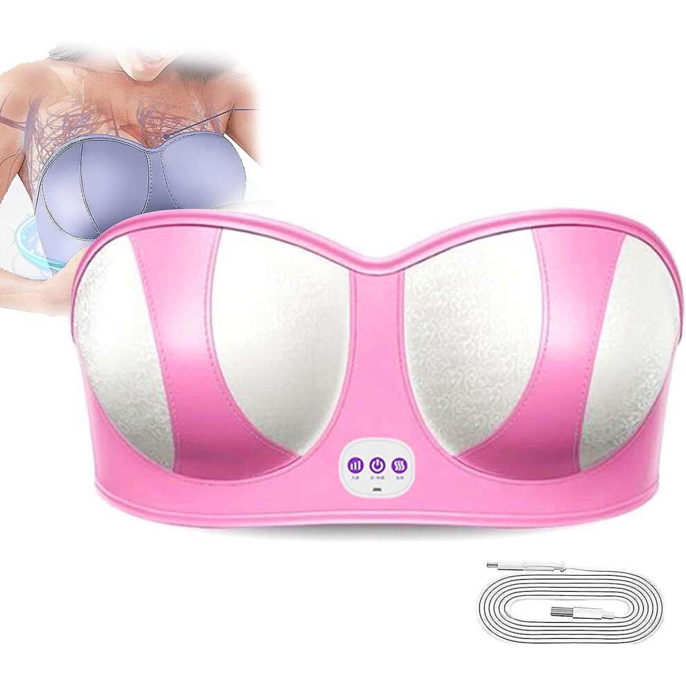 (Pink) Chest Beauty Enlargement Machine, Electric Breast Lift Massager Bra, Bust Enhancer Vibration Massager Usb-Plug With Hot Compress, Anti Sagging Pink