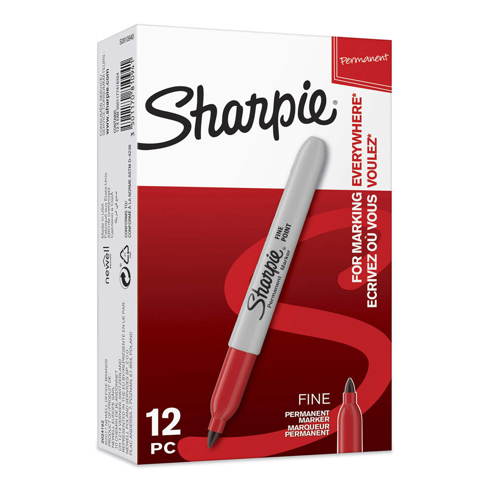 SHARPIE Permanent Markers  Fine Point  Red  12 count