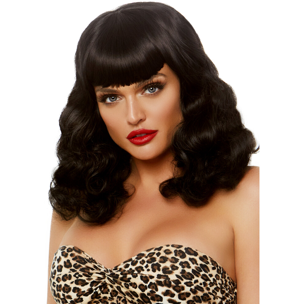Leg Avenue Unisex Black 16 Retro Bang Curly Bob Wig. Color