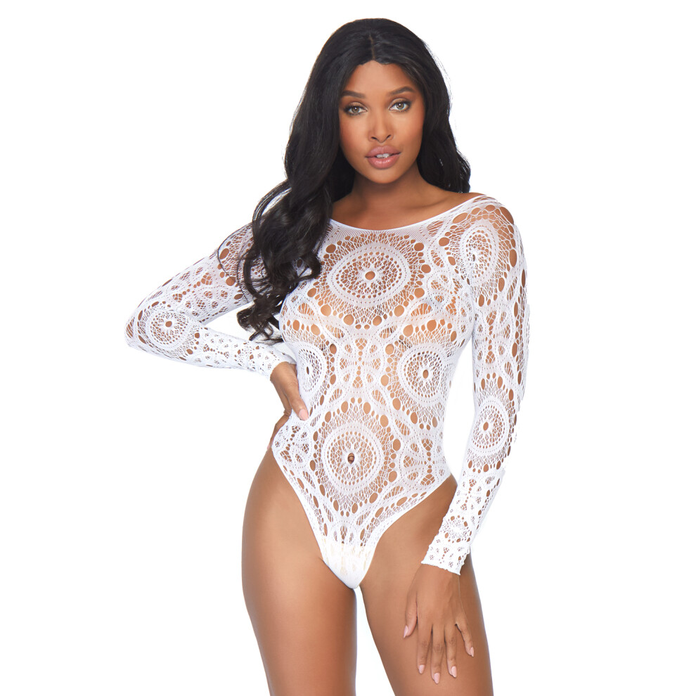 Chemise à manches longues en dentelle crochetée Leg Avenue, couleur blanche