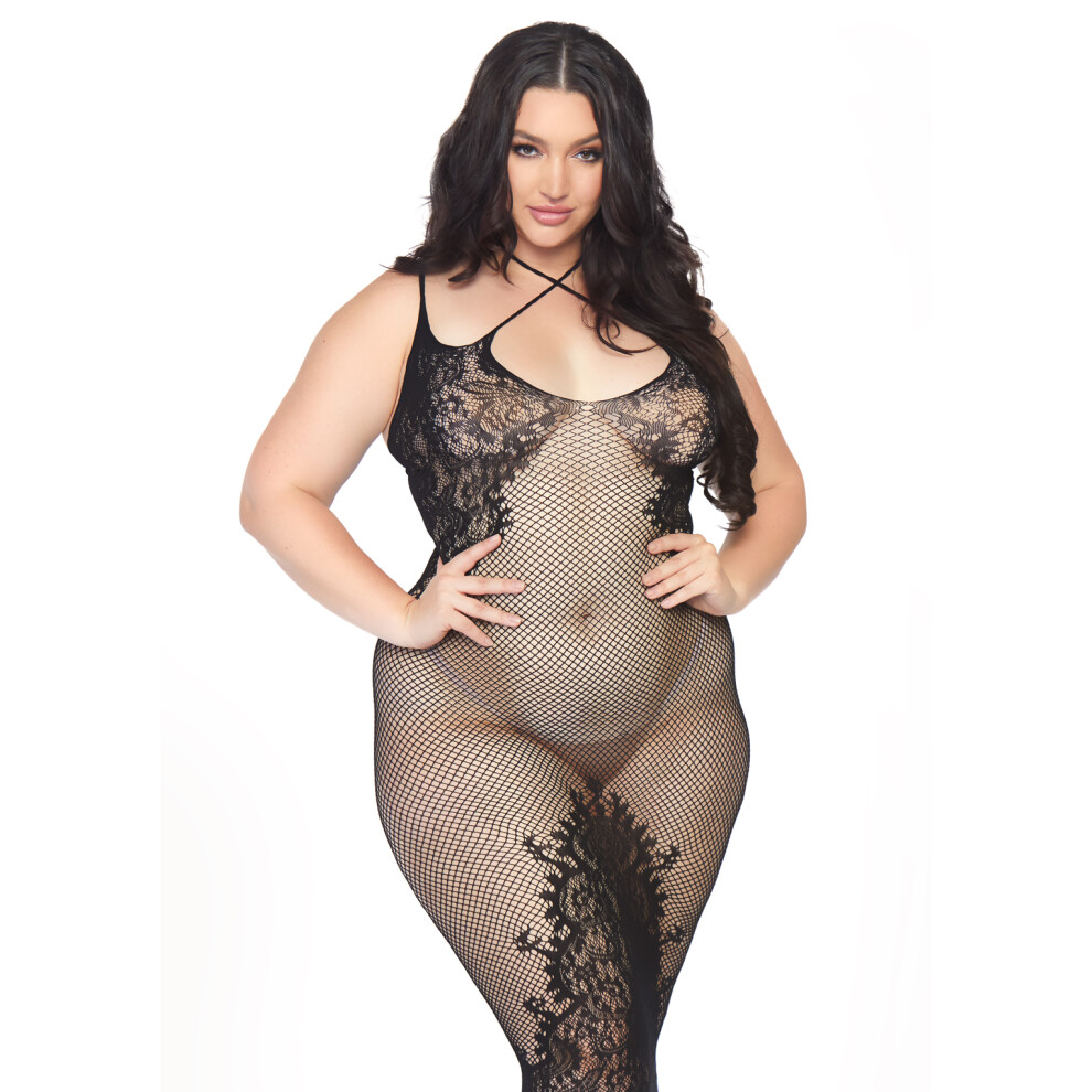 Leg Avenue Black Seamless Net And Lace Dual Str Color