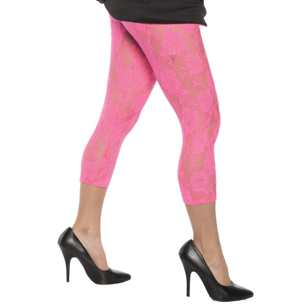 Underwraps Damen-Leggings Mit Spitze Im Retro-Stil Der 80Er, Neonpink, Gr E Xs-image