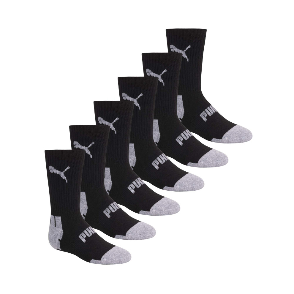 PUMA boys 6 Pack Cut Crew Socks  Black/Grey  7-8.5 US