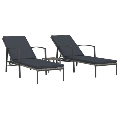 VidaXL vidaXL Sonnenliegen 2 Stk. mit Tisch Poly Rattan Grau 1