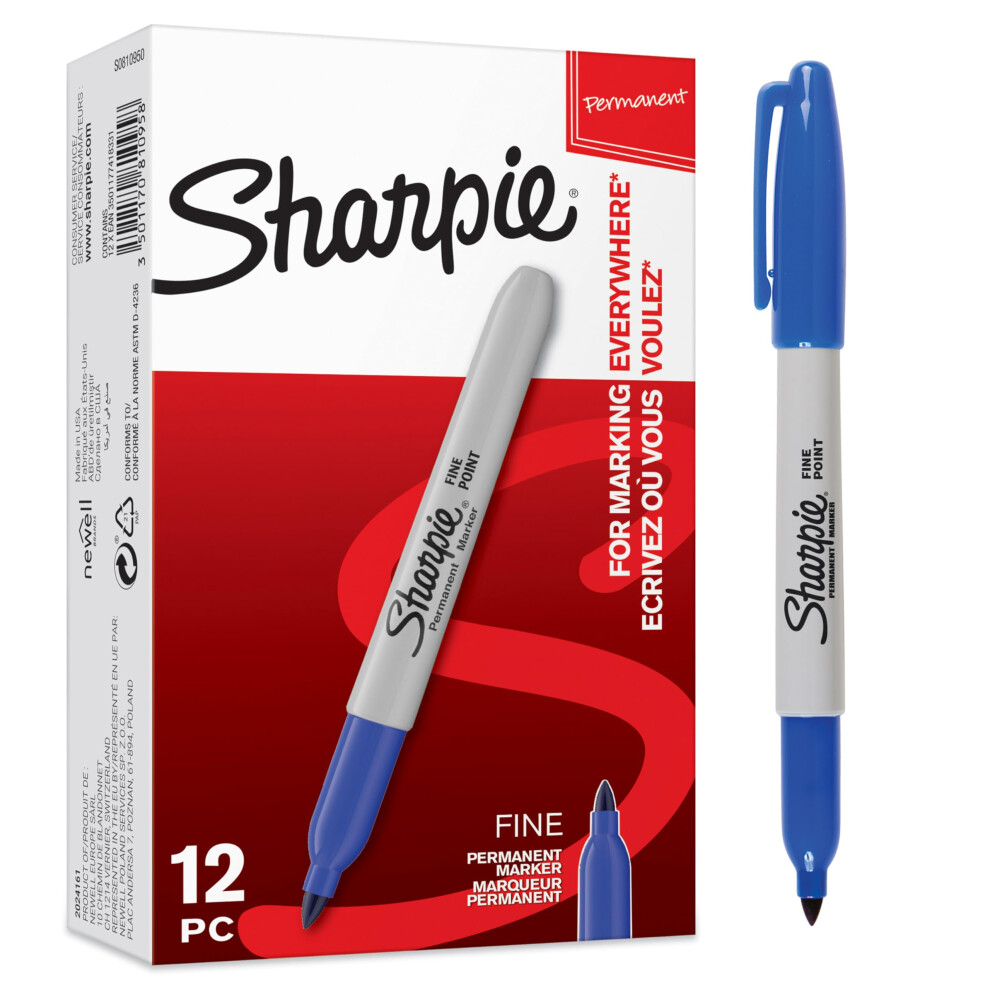 Sharpie Permanent Markers  Fine Point  Blue  12 count