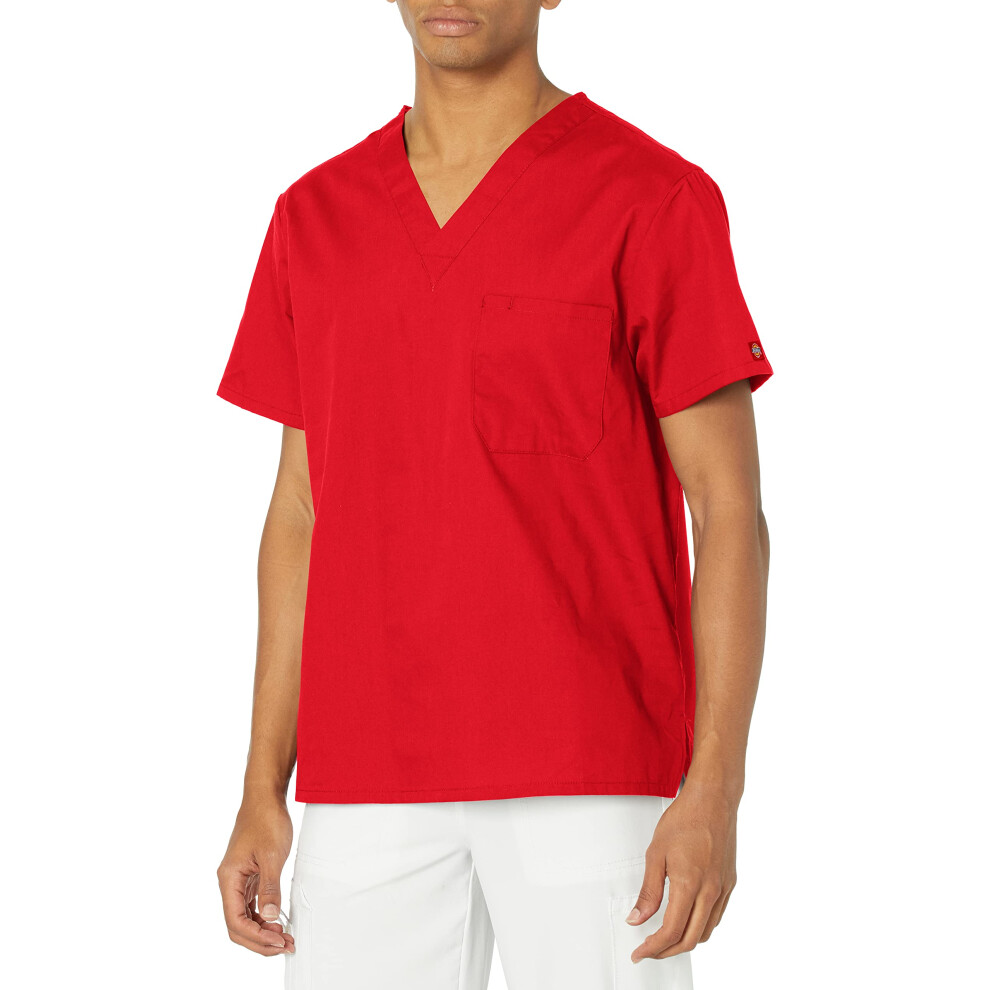 Dickies Mens Signature V-Neck Scrubs Shirt  Red  Large