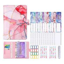 (Pink) A6 Budget Binder with Marble Pattern PU Leather Gift for Friends Colleagues