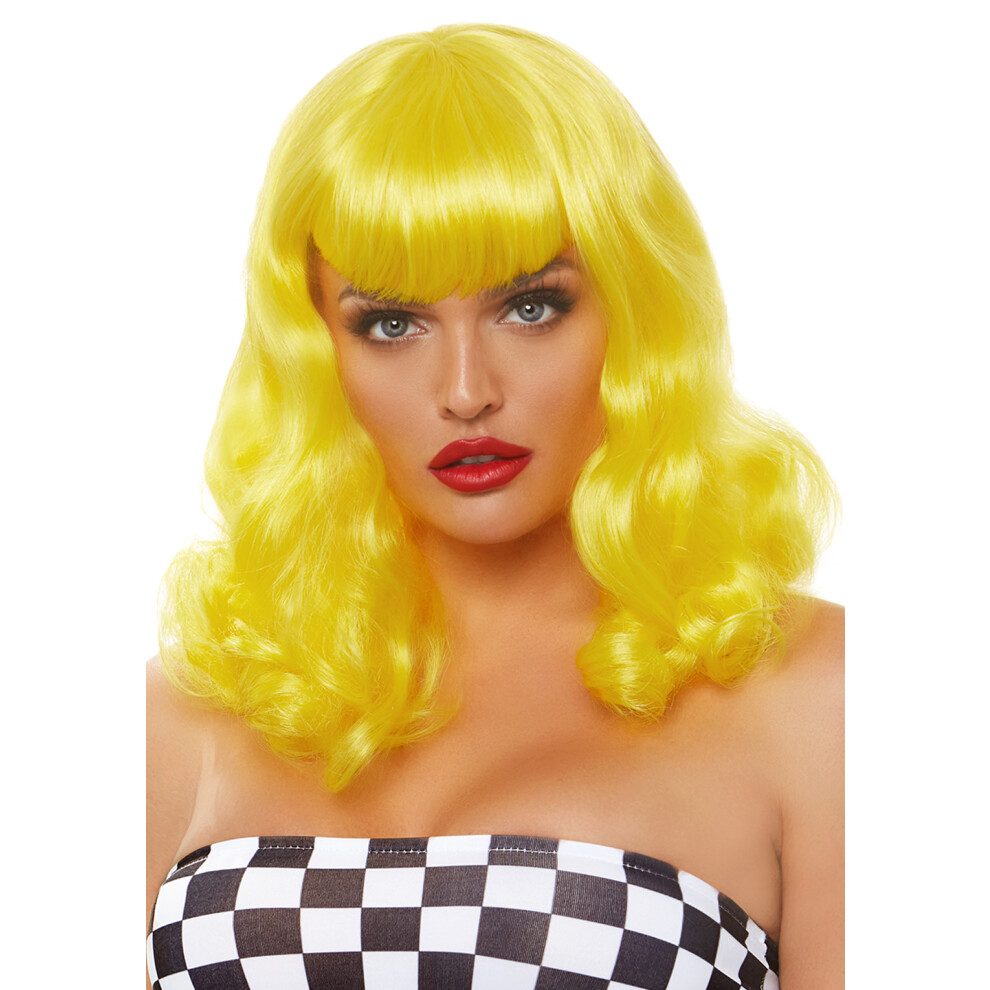 Leg Avenue Unisex Yellow 16 Retro Bang Curly Bob Wig. Color