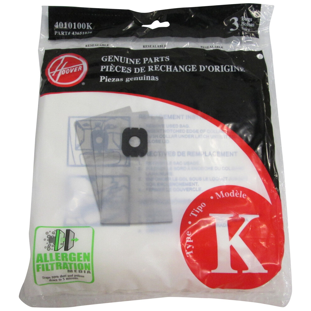 Hoover 3 Pack  Style K Allergen Filtration Vacuum Bags