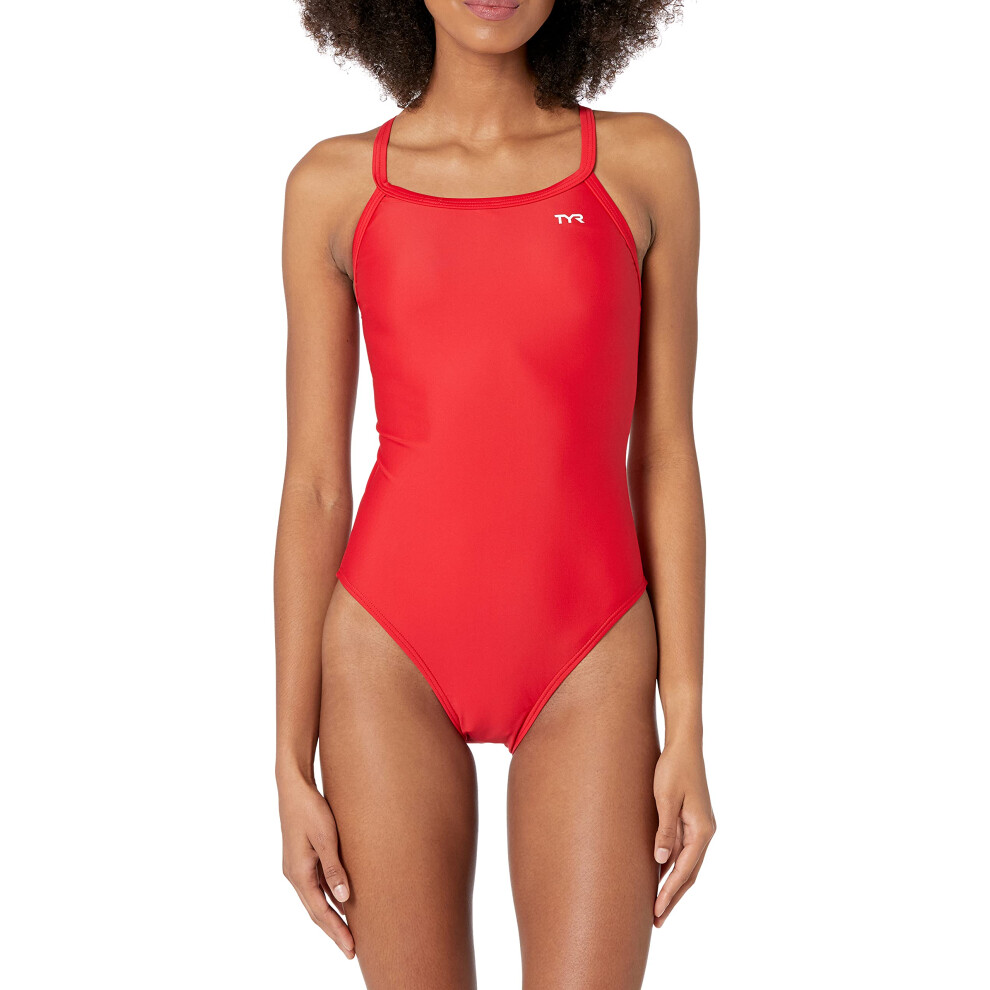 TYR Women's TYReco Solid Diamondback Swimsuit  Red  36