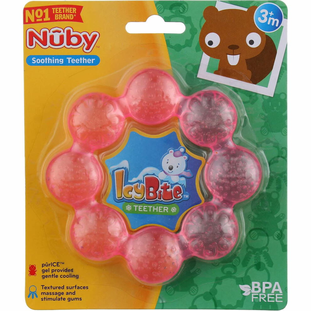 Nuby Pur Ice Bite Soother Ring Teether  2 Count - Pink