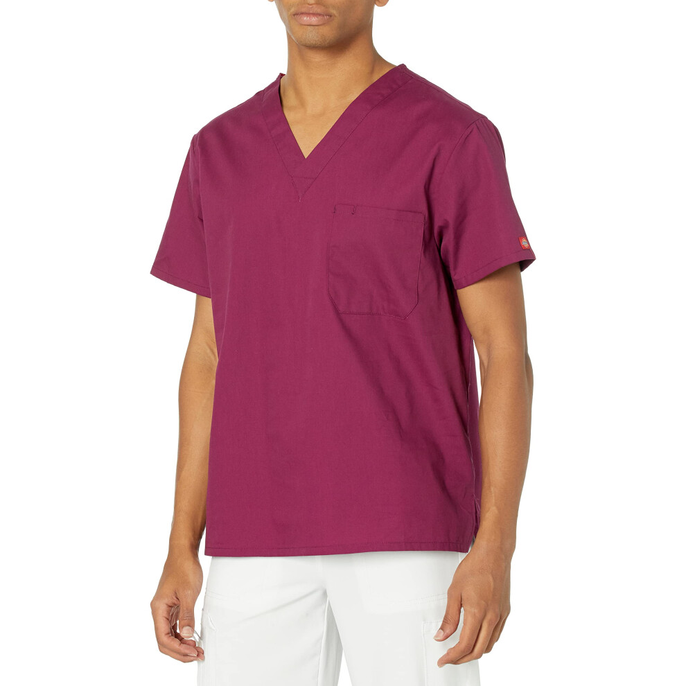 Dickies Mens Signature V-Neck Scrubs Shirt  Wine  Small