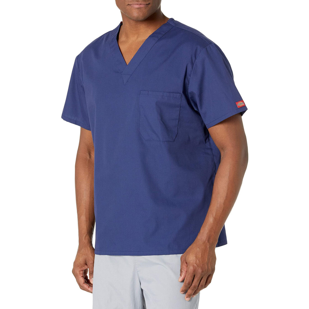 Dickies Mens Signature V-Neck Scrubs Shirt  Navy  Large