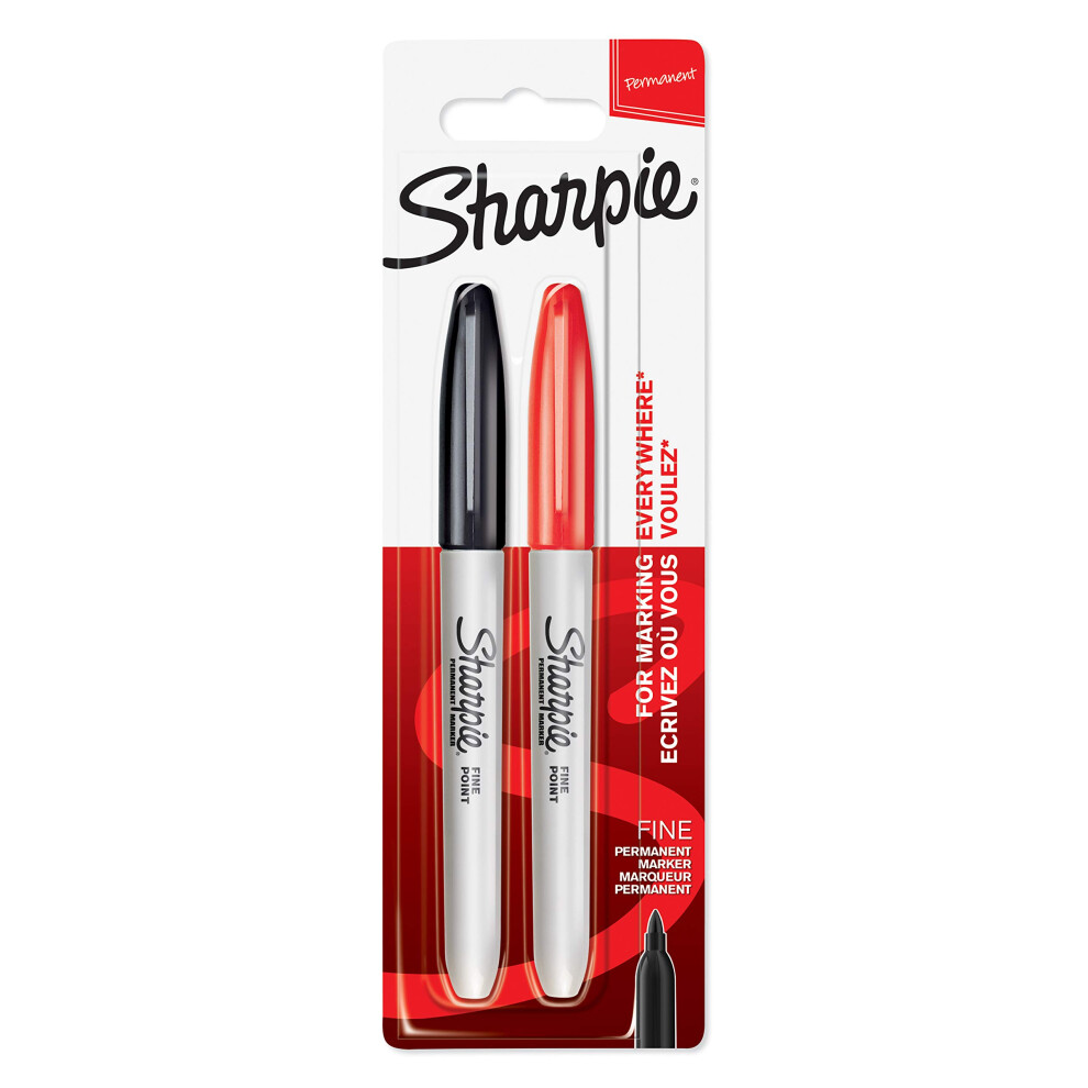 SHARPIE Permanent Markers  Fine Tip  Black  Red  2 Pack