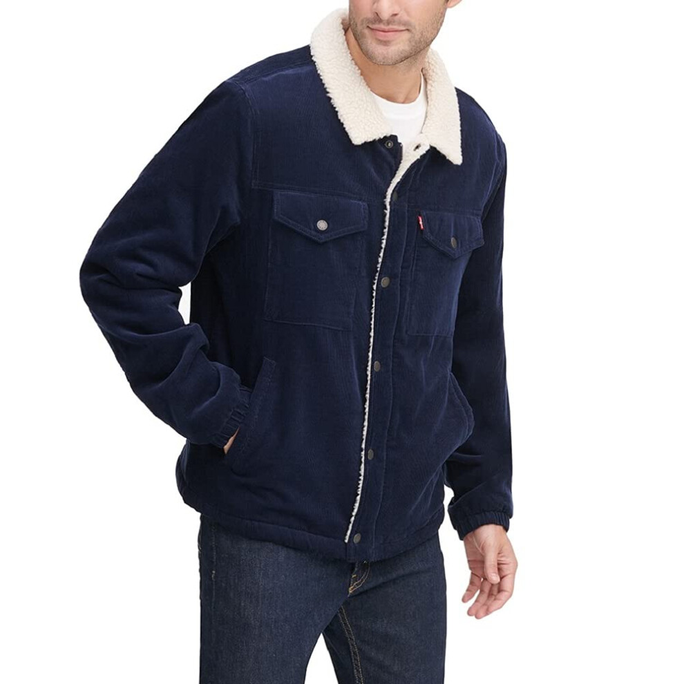 Levis Mens corduroy Sherpa Trucker Jacket  Navy  Medium